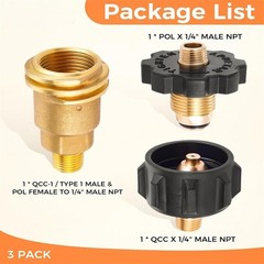 3PCS Propane Gas Brass Fitting Adapters Kit For BBQ RV Camping Grills & Heaters