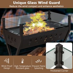 Stainless Steel Barbecue Charcoal Grills with Wind Guard & Seasoning Racks