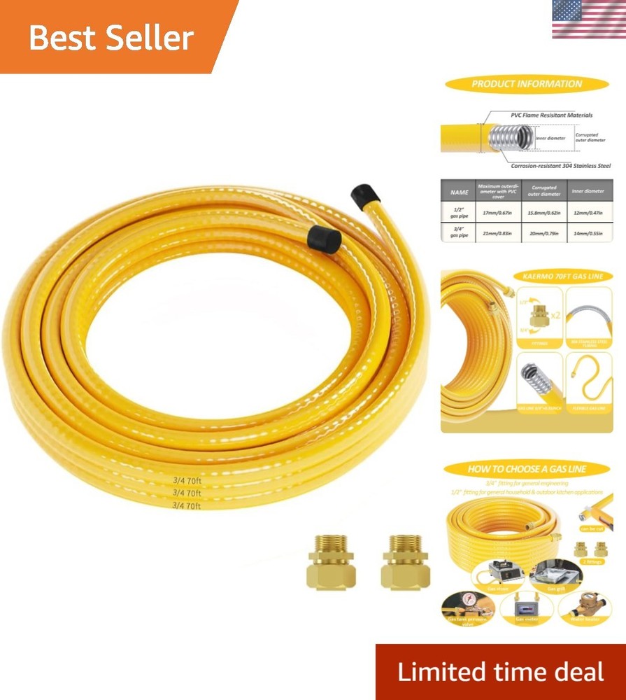 70FT 3/4″ Flexible Corrugated Steel Propane Hose Conversion Kit – Safe & Durable