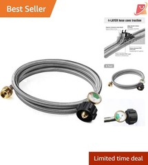 6Ft Stainless Steel Braided Propane Adapter Hose Gauge 1lb to 20lb Tank