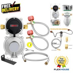 2-Stage Auto Changeover LP Propane Gas Regulator with 2×18″ Hoses & 4FT Assembly