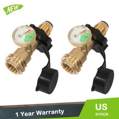 2PCS POL Propane Tank Adapter with Gauge Converts POL LP Tank Valve to QCC/Type1