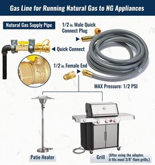 15 Feet 1/2 inch ID Natural Gas Grill Hose with Male Quick Connect Plug and 3…