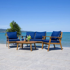 Deacon 4-Piece Patio Set with Navy Cushions & Elegant White Piping