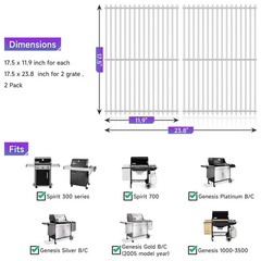 Stainless Steel Grill Grates 2 Pack 17.5×23.8 Inch Replacement Cooking