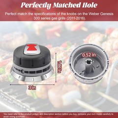Gas Grill Burner Knobs Replacement for Weber Genesis 300 Series (2011-2016) – 3