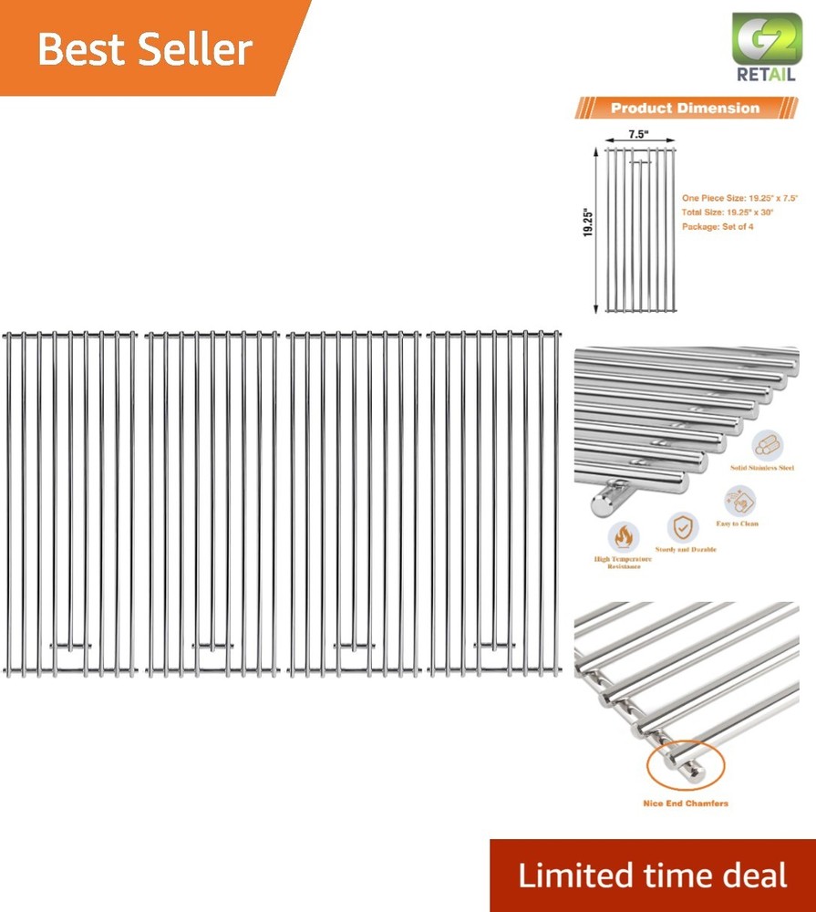 Durable 4-Pack Stainless Steel Grill Grates – Fit for Bull BBQ, 19.25″ x 7.5″