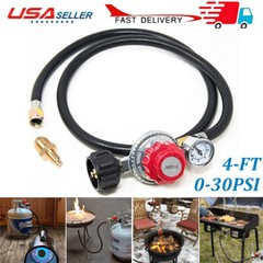 4FT 0-30PSI High Pressure Propane Gas Regulator Hose and PSI Gauge & 1/8″ MNPT