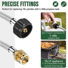 6Ft Propane Tank Adapter Hose 1lb to 20lb Converter for QCC1 Type1 LP Gas Grill