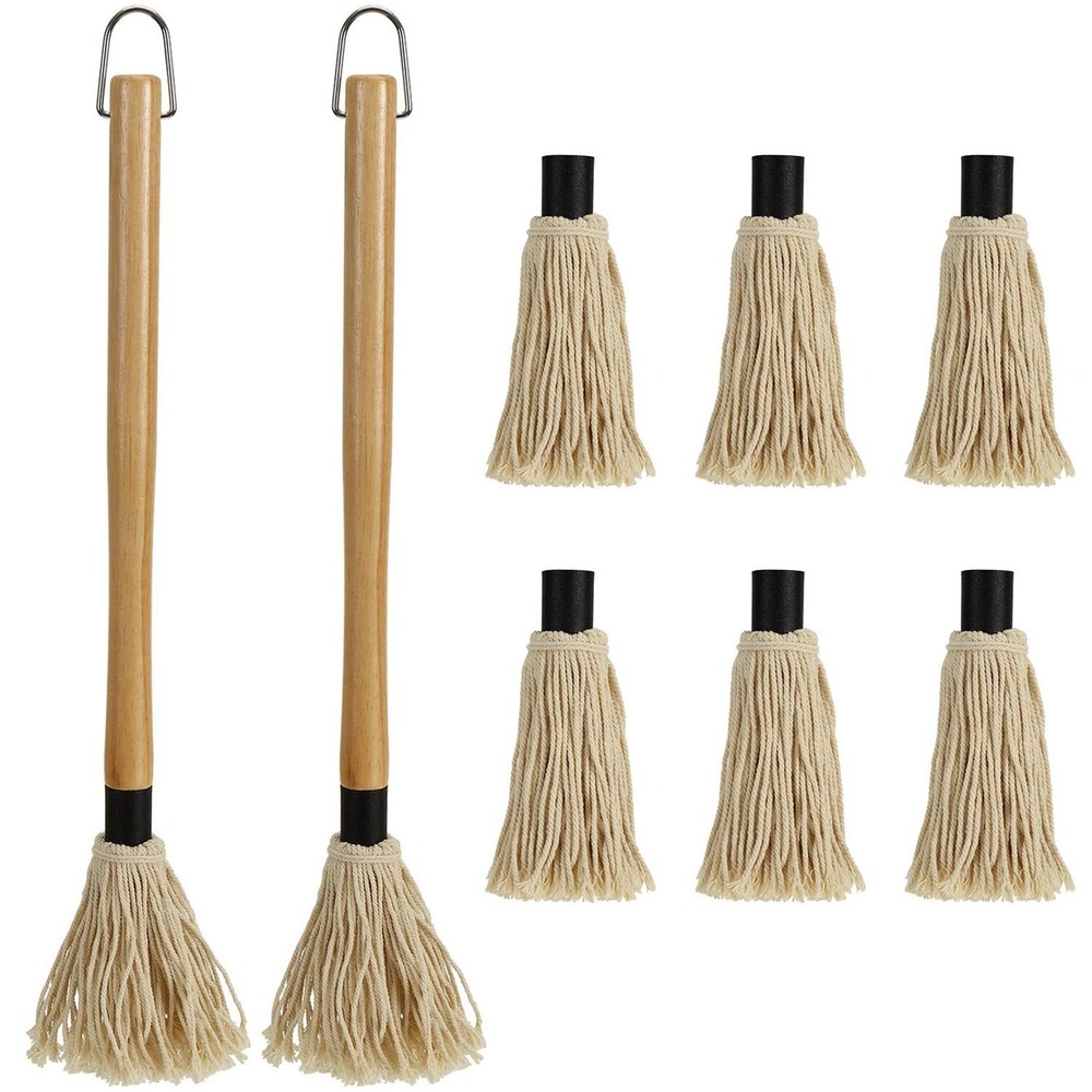 Hedume 2 Pack BBQ Basting Mop with 6 Extra Replacement Heads, Grill Basting Mop