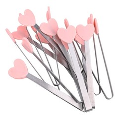 Heat Resistant Handle 10pcs Heart Shaped Stainless Steel Tongs for BBQ
