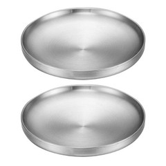 Round Heat Resistant Barbecue Plates 2 Pieces Stainless Steel Steak Serving Set