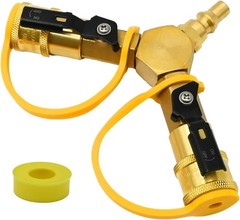 1/4 RV Propane Quick Connect Y Splitter Adapter w Shutoff Valve 2 Way Kit