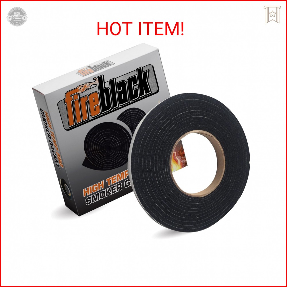Fireblack® Hi Temp BBQ Smoker Gasket Self Stick 15 ft High Heat 1/2 x 1/8 Black