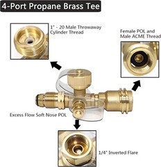 Kit de propano para RV Kit de adaptador en T de latón para propano de 4 puertos