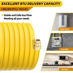 Thoupets 100Ft 1/2 Csst Gas Line 1/2In Natural Flexible Gas Line 2 Male Adapter