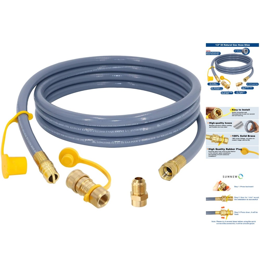 High-Capacity 12ft Natural Gas Hose for Efficient BBQ & Patio Use – Easy Install