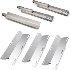 Criditpid 3 Pack Stainless Steel Heat Plates and Cast Stainless Steel Grill Burn