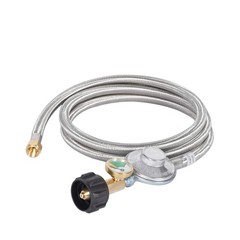 GasSaf 6FT Propane Regulator Hose with Gauge Grill 6 Feet, Silver