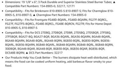 Zemibi Burner Tubes for Gas Grill 19 1/8″ x 6″ Brinkman, Charmglow 3-PACK NEW
