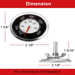 60070 Grill Thermometer for Weber Q120 Q220 Q1200 Q2200, Oval Q Temp Gauge