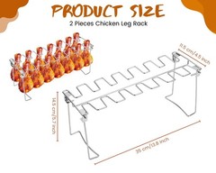 Victhur Chicken Leg Rack for Grill 2 Pack – 14 Slots Stainless Steel Silver