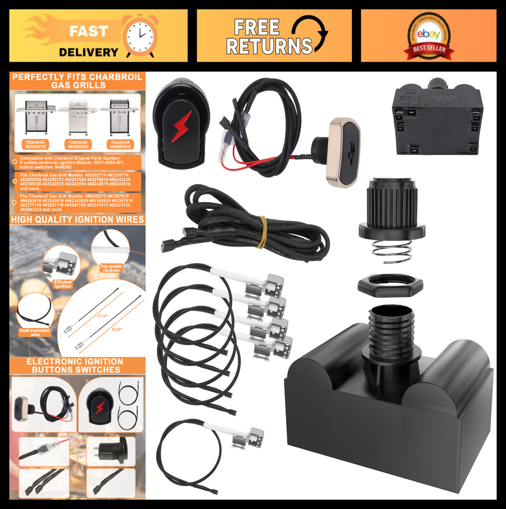 Grill Igniter Replacement for Charbroil, Electronic Ignition Module 5 Outlet, Pu