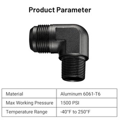 16AN Male Flare to 3/4″ NPT Pipe 90 Degree Fitting Adapter Aluminum Black