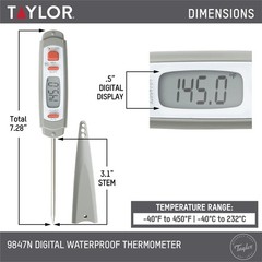 Taylor 9847 Waterproof Digital Instant Read Meat Food Grill Standard, Gray