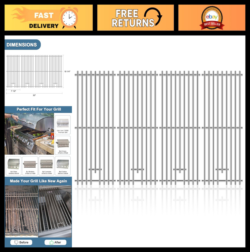 BBQ Grill Replacement Parts, Cooking Grate for Bull & Lion Grills, Fits Multiple