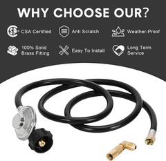 12FT Propane Gas Pit Grill Hose and Regulator for LP BBQ Gas Grill 3/8″ Female