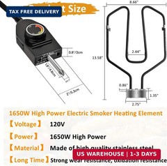 Upgrade 1650W Electric Smoker Heating Element Replacement Kit with Adjustable Th
