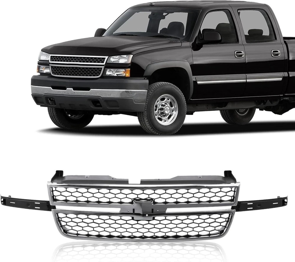 Front Grille Grill Chrome Shell with Black Insert Compatible with 2003-2006 Chev