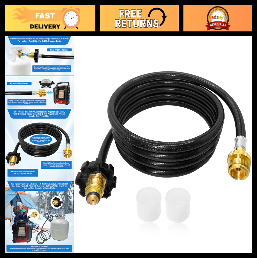 10FT Propane Hose for Portable Heaters & Grills, POL Fitting, CSA Certified, 5-4