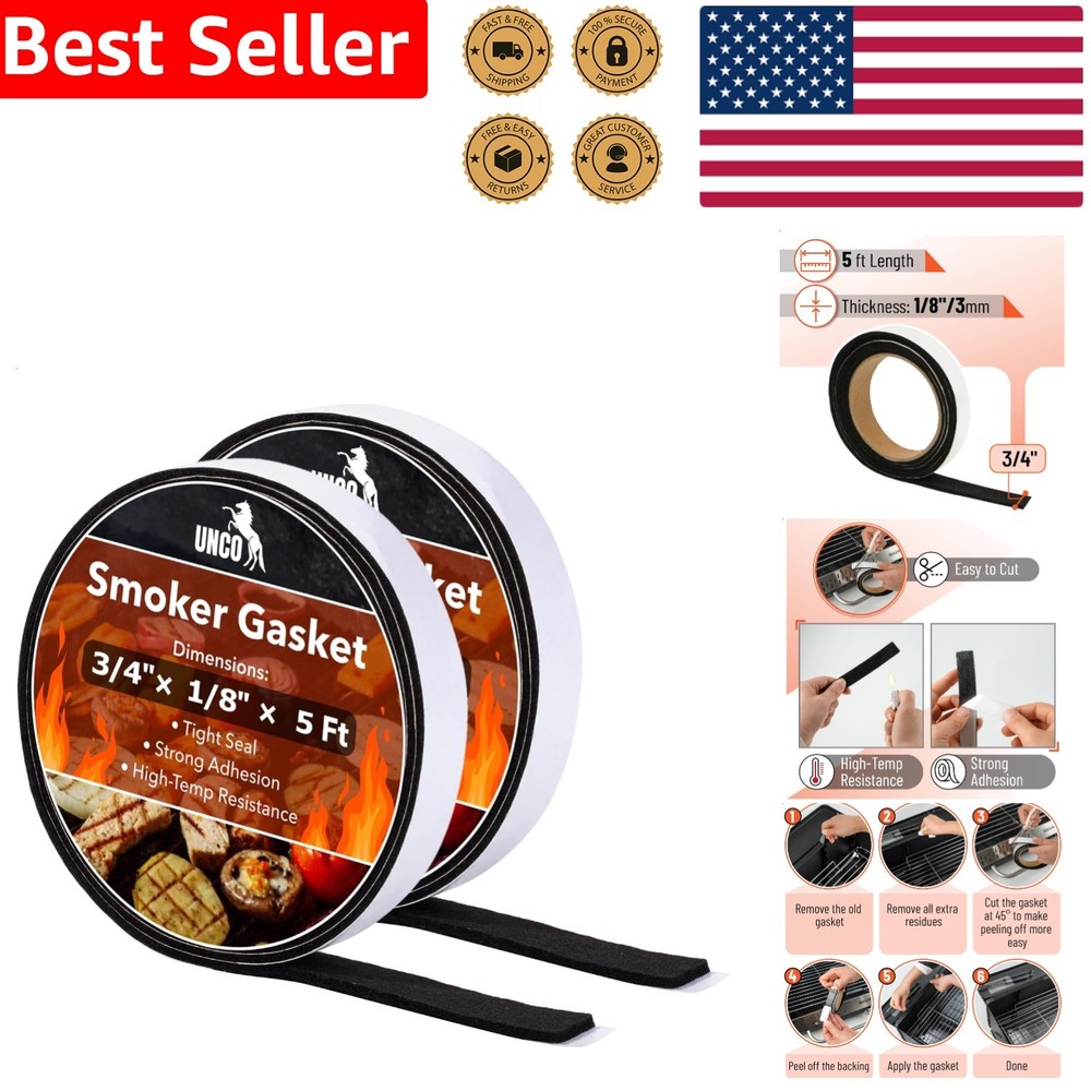Grill Gasket 2 Pack 5ft High Temp Smoker Sealant Easy Cut BBQ Replacement