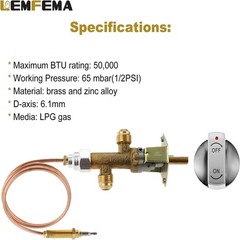 1Set 50000 BTU Low Pressure Fireplace Control Valve with Thermocouple Kit