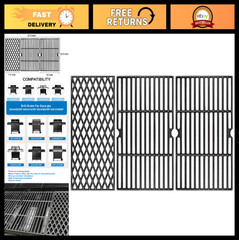 3pcs Cast Iron Grill Grates Replacement for Dyna Glo 4 Burner BBQ Grills