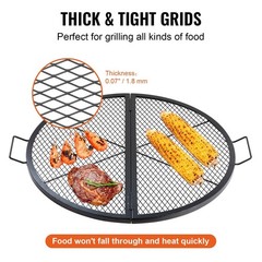36in Round 333lb Steel Grill Grate & X-Support, Foldable, Black