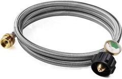 Portable Propane Adapter Hose with Gauge for Tabletop Grill