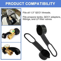 10Pcs QCC1 Propane Dust Caps, LP OPD Filler Valve Strap, Thread Black