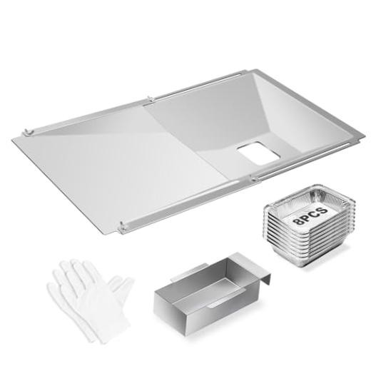 Grease Tray with Catch Pan and Foil Liner, Adjustable Drip Pan for 3/4/5 Gas