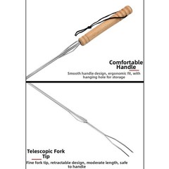 Set of 4 Extendable BBQ Grill Forks Stainless Steel for Outdoor Roasting