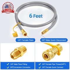 6FT 3/8 Natural Gas Hose Quick Connect CSA Certified Heavy-Duty for Grill Genera