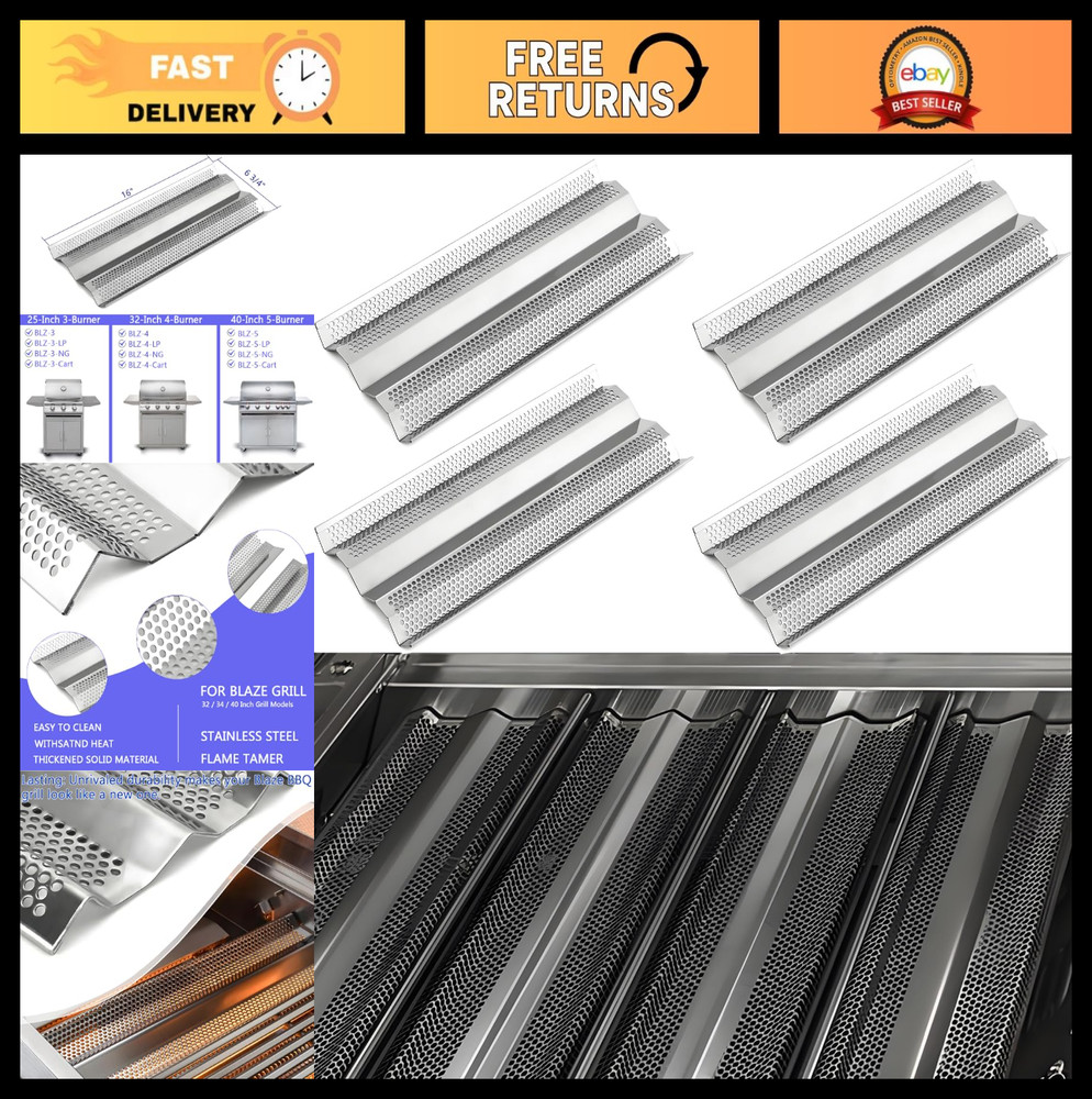 Stainless Steel Flame Tamer Heat Shields for 3-5 Burner Grills, 14GA, 32” & 40