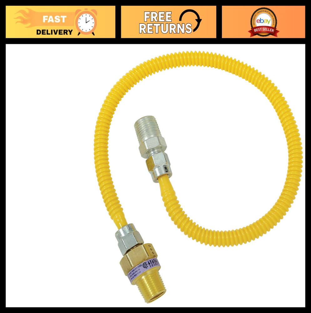 1/2″ MIP x 3/8″ MIP x 48″ Gas Connector, Durable Brass Construction, Flexible De