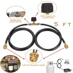 5FT Propane Hose QCC1/Type1 1-20LB 2 Way Y Splitter Adapter Hose, Shut Off Valve