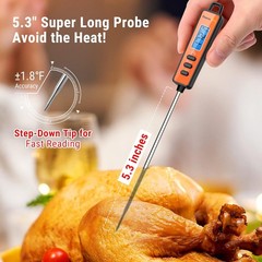 ThermoPro TP01A Instant Read Meat Thermometer with Long Probe Orange 2Pcs