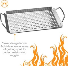 Heavy-Duty 11”x7” Stainless Steel Grill Grid with Handles for Perfect Grilling