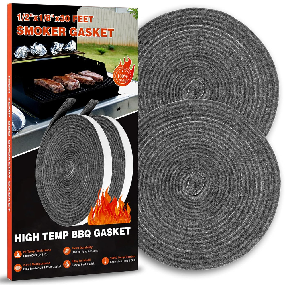 Smoker Gasket Seals 30 FT, 1/2″ X 1/8″ High Temp Grill Gasket Replacement Self S