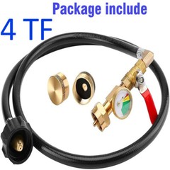 4FT Propane Tank Extension Hose with Gauge, Tank Adapter Converts 48” Refill